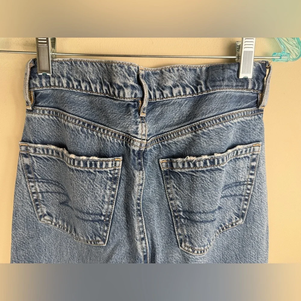 American Eagle Women's Super High Rise Baggy Wide Leg Blue Jeans Raw Hem 000/XXS - Picture 4 of 15